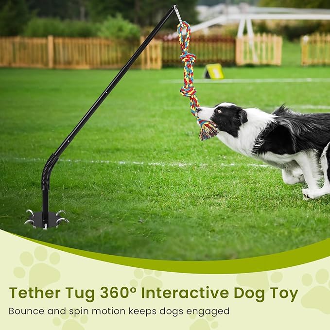 Tether Tug Outdoor Dog Toy with Chew Rope, Adjustable Height Sturdy Metal Tug of War Interactive Pull Pet Toys Exercise Game for Dog Self Play in Yard Park Playground