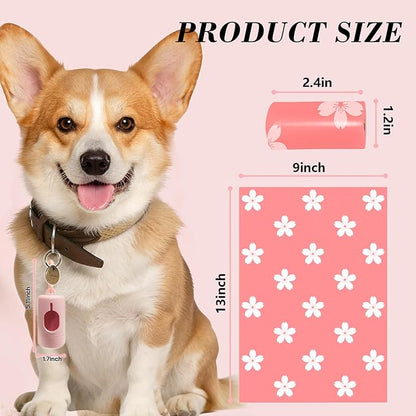 Cherry Blossom Scented Dog Poop Bags - 630 counts Pink Pet Waste Bags with Dispensers, Extra Large 13x9 Inch Leak-Proof Fragrance Bags for Dogs Walking and Cat Litter
