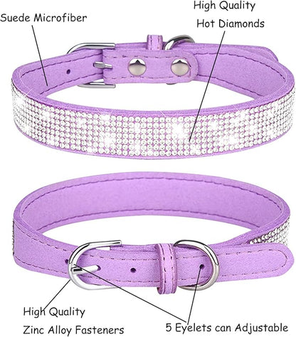 Bling Dog Collar for Small Medium Large Dogs, Rhinestone Dog Collars for Girl and boy Dog, Diamond Puppy Collars, Adjustable Leather Suede SOFE Cat Collar (S(10.6"-13"/27CM-33CM), Purple1)