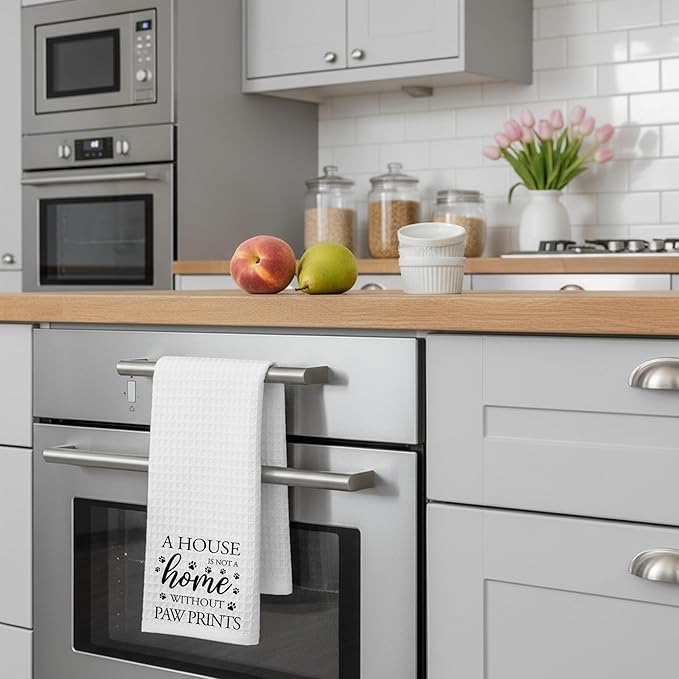 Dog Hand Towel, A House is Not a Home Without Paw Prints, Waffle Weave Microfiber Pet Kitchen Towel, Cute Decor for Dog Lovers