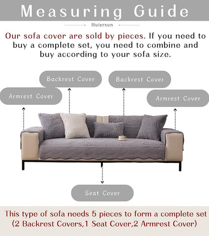 Grey Fuzzy Rabbit Plush Sofa Cover Cozy Warm Sofa Couch Covers with 3D Jacquard Leaf Pattern Non-Slip Easy-to-Install Shaggy Sofa Slipcover Prefect for Kids Dogs Cats Cats(Grey,36"x63")