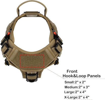 ICEFANG Tactical Dog Harness, Medium Size,2X Metal Buckle,Working Dog MOLLE Vest with Handle,No Pulling Front Leash Clip,Hook and Loop Panel (Brown,M (Pack of 1))