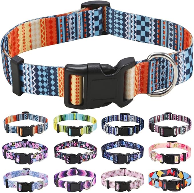 Dog Collar with Bohemia Floral Tribal Geometric Patterns - Soft Ethnic Style Collar Adjustable for Small Medium Large Dogs(Bohemian Orange,S)