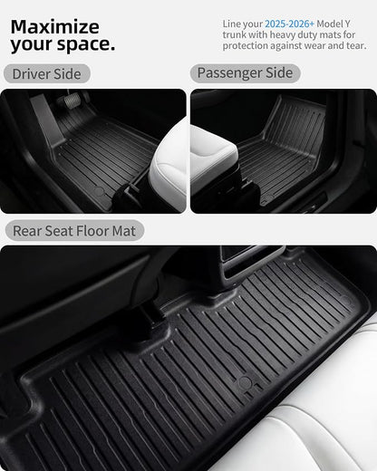 6 Pcs for Tesla Model Y Juniper Accessories 2025 2026 (Not Fit Standard) All Weather TPE Anti-Slip Floor Mats & Cargo Liner Front Frunk Rear Trunk Mats, 5-Seater