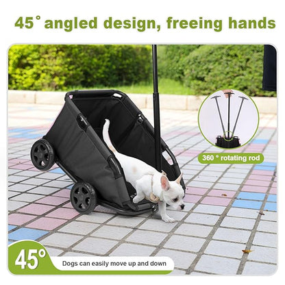 Mini Dog Strollers for Mini Pets, Foldable Multifunctional Shopping Carts with Extendable Pull Handle, Doggie Wagon Built-in Cushion and Safety Rope with Storage Bag (Black)
