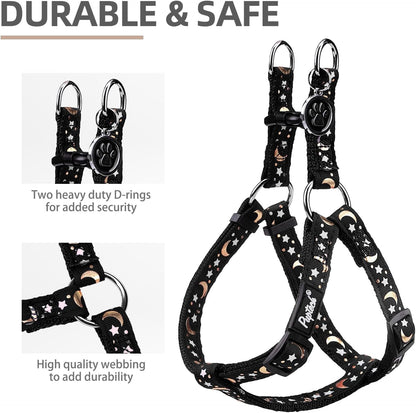 PUPTECK No Pull Dog Harness Soft Adjustable Basic Nylon Step in Puppy Vest Outdoor Walking with ID Tag, Moon Star Black, S