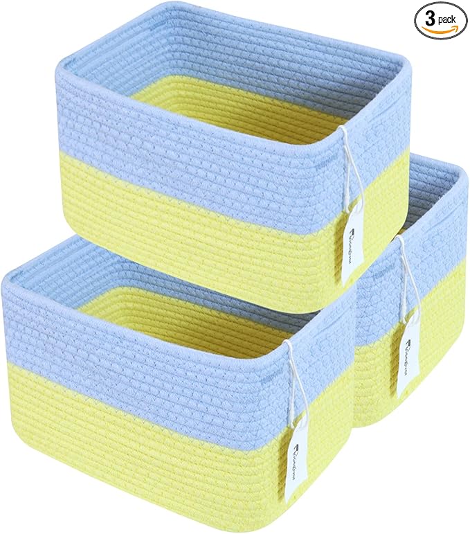 Hopegiver 3 Pack Rainbow Woven Storage Baskets for Shelves, 11x8x7 Inch Cotton Rope Decorative Organizer Bins for Blanket Clothes Book Baby Pet, Colorful Toy Basket for Kids Room, Playroom, Nursery