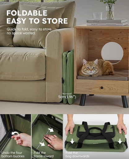 Pecute Cat Carrier Stable, Pet Carrier with Privacy Partition,Green | Safe For Car Travel, Stable Steel Frame, Soft-Sided Pet Carrier Bag For Dogs And Cats Up To 15lbs, Foldable Design,XL.