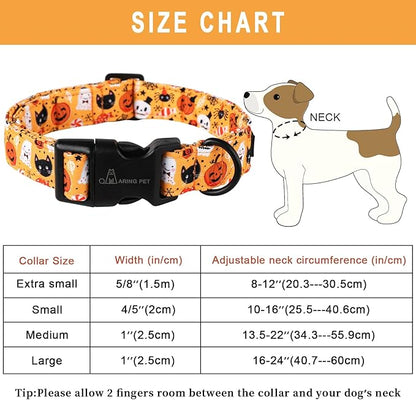 ARING PET Halloween Dog Collar-Cute Pumpkin Dog Collar for Small Dogs, Adjustable Halloween Ghost Dog Collars for Small Medium Large Female and Male Dogs