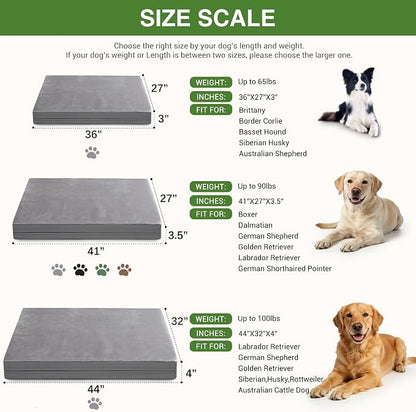 Waterproof Dog Beds Large Sized Dogs, Washable Orthopedic Pet Bed 36"x27" | Reversible Faux Leather & Flannel, Outdoor Dog Bed Foam, Durable Removable Cover, ,Anti-Slip Bottom,Gray