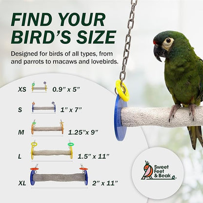Sweet Feet and Beak Roll Bird Swing - Perch Bird Toys Trims Nails and Beaks, Safe and Non-Toxic Bird Cage Accessories for Small and Large Birds, Swinging Toys Birds Will Love, XL 11 Inches - Yellow