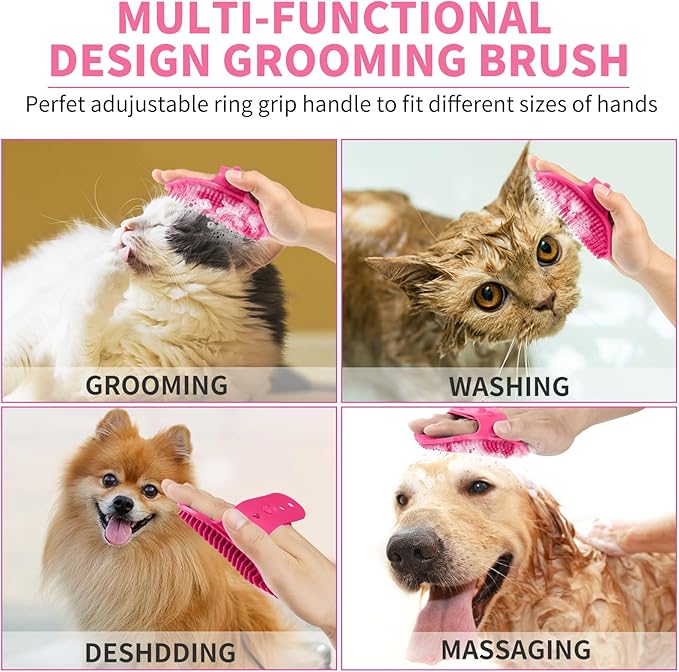 Professional 7 in 1 Dog Paw Cleaner for Dogs & Cats - Includes 1 Portable Paw Washer, 1 Bath Brush, 2 Dog Toothbrushes and 3 Absorbent Towels Note: Fits Paws 2.5 to 3.5 Inches Wide (Large, Pink)