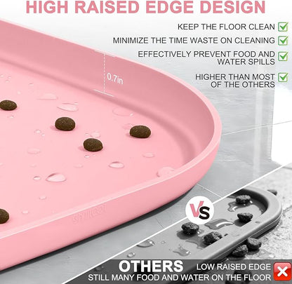 SMILOOL Waterproof Silicone Pet Food Mat with Raised Edge for Dog & Cat | 12" x 12" Non-Slip Small Pet Feeding Mats with Lip for Food & Water Bowl, Food Grade, Easy Cleaning, Sakura Pink