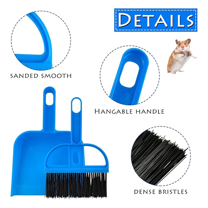 WishLotus Mini Dustpan and Brush Set, Portable Exquisite Pet Waste Cleaning Kit, Hamster Sand Scooper Cage Cleaning Tool for Small Pets Guinea Pigs Hedgehogs Hamsters Chinchillas Rabbits (Dark Blue)