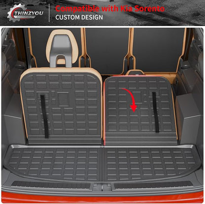 Cargo Mat Compatible with 2021-2025 2026 Kia Sorento Cargo Liner Trunk Mat Trunk Liner TPE All Weather Back Seat Cover Protector 2024 Sorento Accessories (Trunk Mat with Backrest Mat)