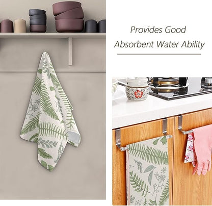 2 Pack Farmhouse Leaf Hand Towels for Bathroom,Soft Absorbent Tropical Sage Green Leaves Fern Wildflower Plant Kitchen Dish Towels,Decorative Guest Bathroom Towels for Face,Shower,Gym 14"x28"