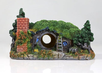 Hobbit Fish Tank Decorations Reptile House Hidden Hole Landscaping for Aquarium and Reptiles Decorations Mini Garden Decorating Two Sizes (S)