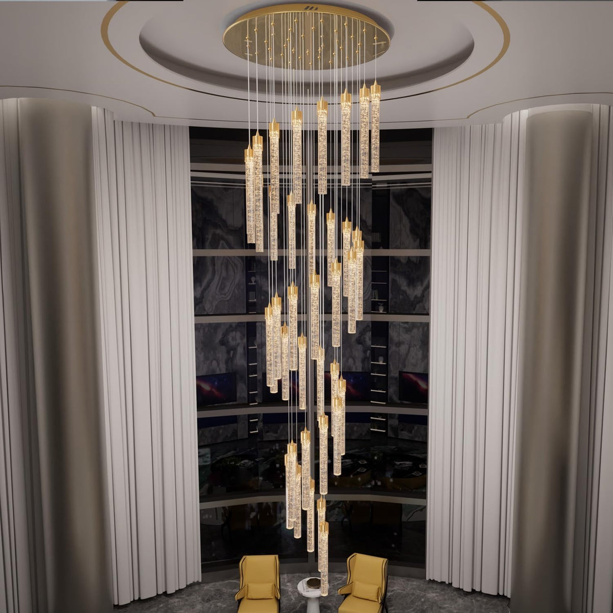 Chandeliers for Living Room 38-Lights Modern Crystal Light Extra Large Chandelier Light Fixture Entryway Foyer High Ceiling Chandeliers Lighting with Sloping Ceiling (Gold Chandelier)