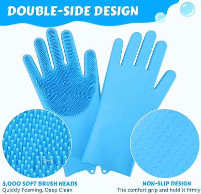 Pecute Pet Grooming Gloves - Heat Resistant Silicone Gloves with High-Density Teeth, Enhanced Five Finger Design for Bathing and Massaging Dogs and Cats, Blue