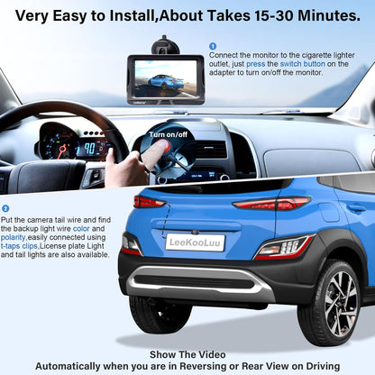 Wireless Backup Camera Ease Install - Color Image HD 1080P 5 Inch Monitor Digital Signal Stable No-Delay Bluetooth Rear View Camera Auto-Switching Night Vision for Truck/Car/Pickup/SUV/Camper - LK2