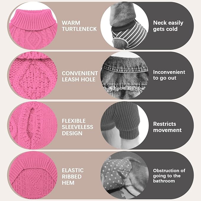 BINGPET Thermal Knitted Dog Sweater for Small Medium Large Dogs,Winter Dog Cat Coat Warm Sweartershirts Outfits,Classic Cable Knit Turtleneck Pullover Dog Jumper Coat Warm Sweartershirts