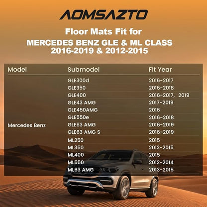 Floor Mats for Mercedes Benz GLE 2016-2019 & ML Class 2012-2015 350/400 | 63 AMG S, All Weather TPE Floor Liners Custom Fit GLE & ML Car Mats, Black