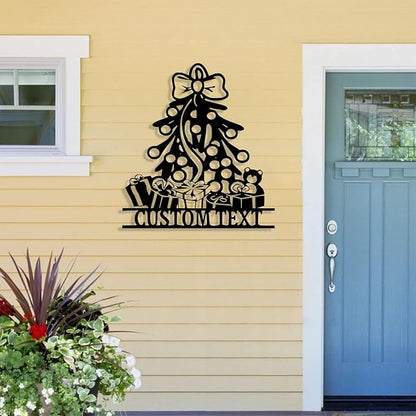 Personalized Christmas Tree Metal Sign, Custom Signs Outdoor Metal Wall Decor, Merry Christmas Tree Signs Wall Decoration for Home Living Room, Bedroom, Office, Garden, Porch