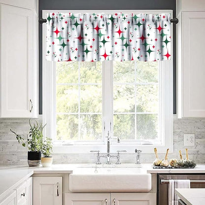 Mid Century Curtain Valance, 1950S 60S Christmas Design Retro Abstract Geometric Vintage Classic Window Valance Curtains for Farmhouse Bedroom Living Room Kitchen 54x18inch