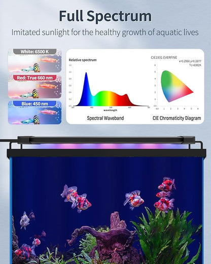Pawfly 11W Aquarium LED Light for 12 to 18 Inch Extendable Fish Tank Light with Full Spectrum Brilliant White Blue Red Lights with Daytime & Night Modes Timer Auto On/Off Adjustable Brightness