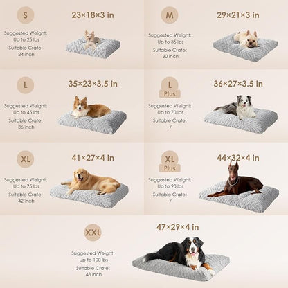EHEYCIGA Washable Large Dog Bed for Crate 35x23 Inch, Kennel Pad for Dogs Up to 45 lbs, Plush and Comfy Pet Sleeping Mat, Grey