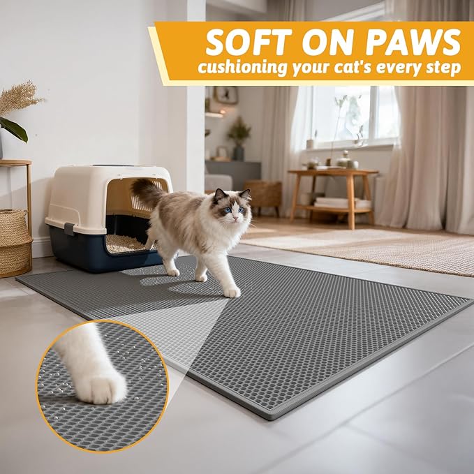 Pieviev Cat Litter Mat Double Layer Waterproof Urine Proof Trapping Mat 1 Pack (Gray, 47x36 Inch (Pack of 1))