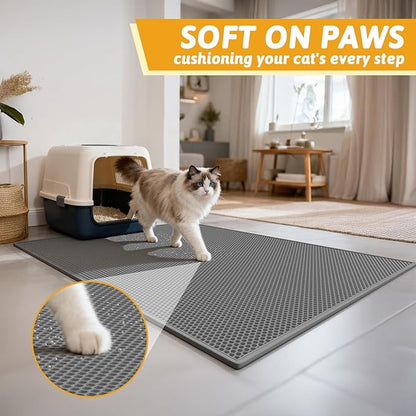 Pieviev Cat Litter Mat Double Layer Waterproof Urine Proof Trapping Mat 1 Pack (Gray, 47x36 Inch (Pack of 1))