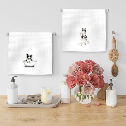 Funny Border Collie Dog Hand Towels Set of 2, Gifts for Border Collie Dog Owners Lovers, Cute Puppy Pet Decor for Bathroom, Funny Pet Lovers Toilet Hand Towels for Bathroom Washroom, 16x24In