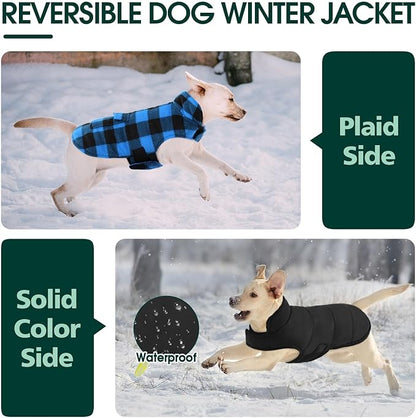 Kuoser Dog Winter Coat, Windproof Dog Fleece Jacket British Style Plaid Cold Weather Doggie Vest Coats, Reversible Cozy Warm Puppy Clothes Pet Apparel for Small Dogs S