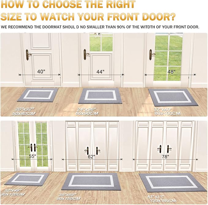OLANLY Indoor Door Mat, 47x20, Non-Slip Absorbent Resist Dirt Entrance Mat, Washable Low-Profile Inside Entry Doormats for Entryway, Grey