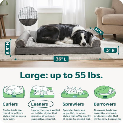 Furhaven Orthopedic Dog Bed for Large/Medium Dogs w/ Removable Bolsters & Washable Cover, For Dogs Up to 55 lbs - Luxe Faux Fur & Performance Linen Sofa - Charcoal, Large