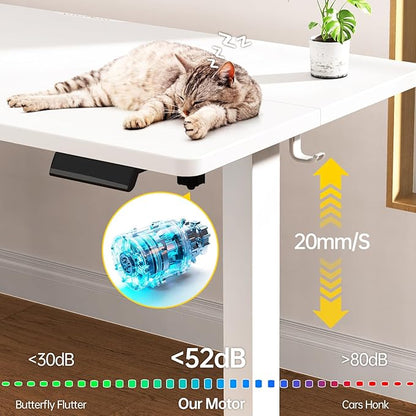 Veken 63x27.6 Inch Large Electric Standing Desk, Heights Adjustable,Sit to Stand Up, Work Home Office Computer Table for Walking Pad, Gifts for Dad, Wooden Desktop Desks, White