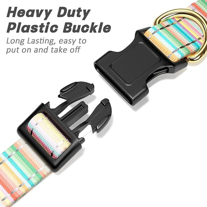 Reflective Dog Collar, Cute Dog Collar for Medium Dogs, Soft Nylon Puppy Collar for Boy and Girl Female Dogs, Adjustable Pet Collars with Quick Release Buckle, Colorful Watercolor Art