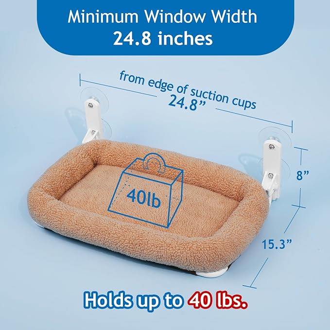 Zakkart Foldable Cat Hammock for Window - Cordless, Machine Washable Bed, Robust Metal Frame & ABS Brackets - Cat Window Perch for Large Cats and Kitten (Brown Bolster Bed, Large)