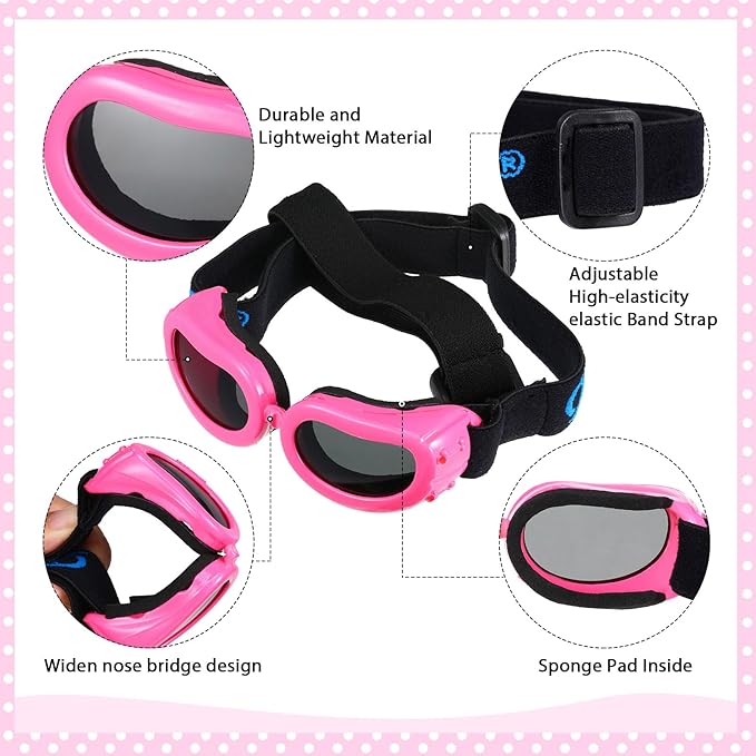 Frienda Dog Helmet and Goggles, UV Protection Doggy Sunglasses and 4 Inch Padded Puppy Motorcycle Helmet Adorable Dog Goggles with Adjustable Belt for Small Dogs Puppy Riding(Pink,S)