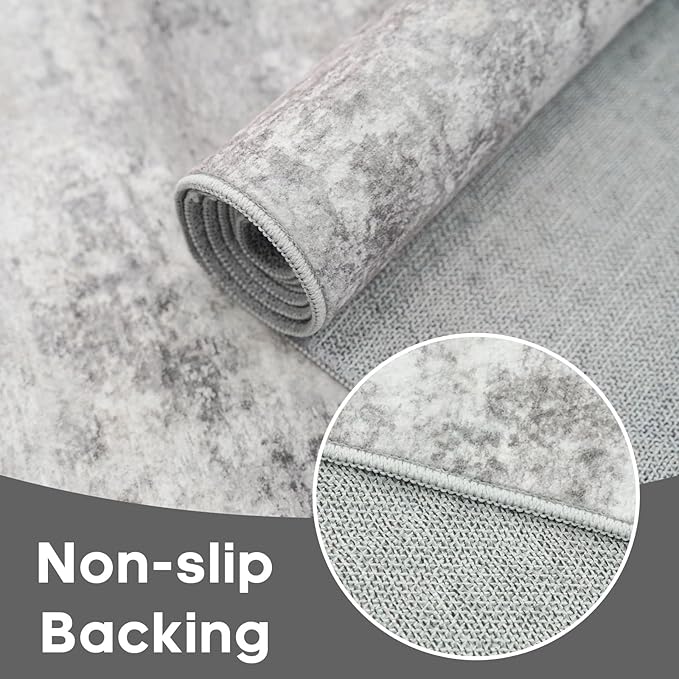 Abstract Runner Rugs 3x6 Washable Rug Non-Slip Hallway Carpet - Modern Neutral Kitchen Runners for Entryway, Bedroom, Laundry Room - Soft Low Pile Floor Mat 3x6 Grey