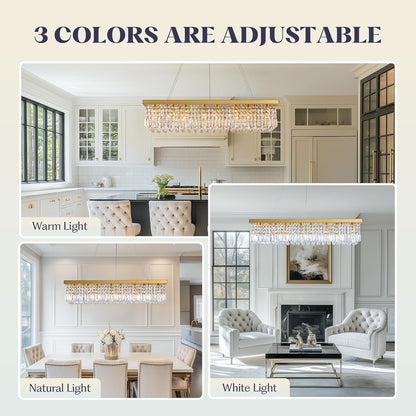 Modern Crystal Chandelier for Dining Room,Gold Luxury Crystal Chandelier,8 Lights Rectangular Rectangle Light Fixture for Living Room Kitchen Island L40''xW10''xH10''