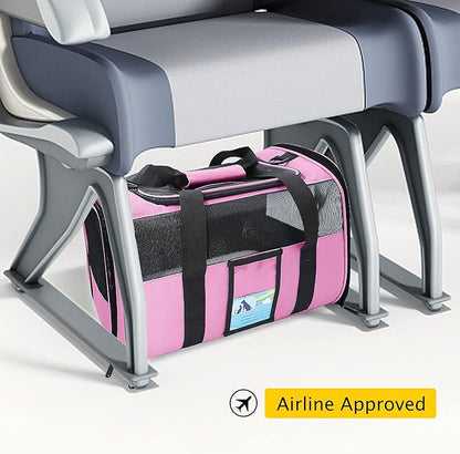 Refrze Pet Carrier Airline Approved, Cat Carriers for Medium Small Cats, Soft Dog Carriers for Dogs, TSA Approved Pet Carrier for Cats Dogs of 15 Lbs, Puppy Carrier,Pink