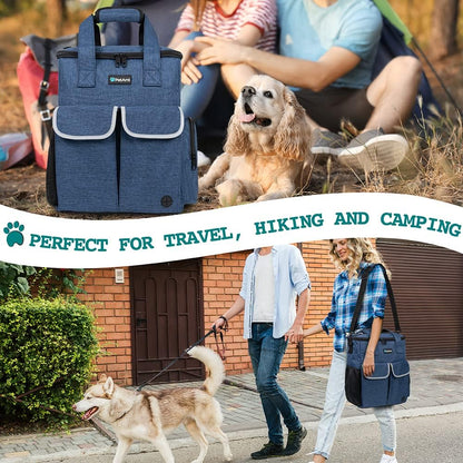 PetAmi Dog Travel Bag Pet Supplies Accessories Organizer for Traveling, Camping, Weekend; Cat Pet Travel Bag Kit Includes 2 Food Storage Containers, 2 Collapsible Bowls, 1 Feeding Mat (Navy Blue)