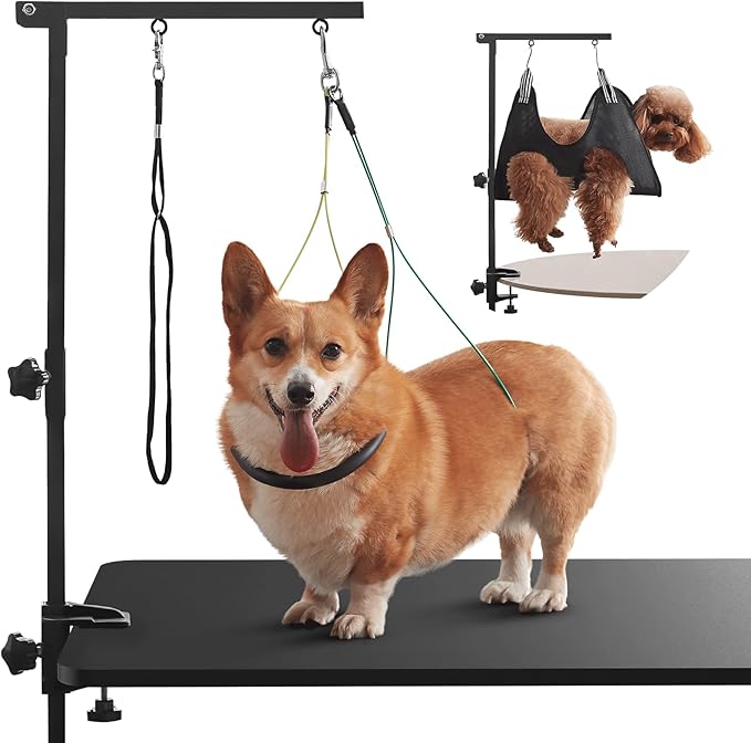 Dog Grooming Arm with Hammock 35" Adjustable Dog Grooming Or Stand with Anti-Slip Metal Clamp No-Sit Haunch Holders for Small/Medium Pets Cat(Grooming Table Not Included)