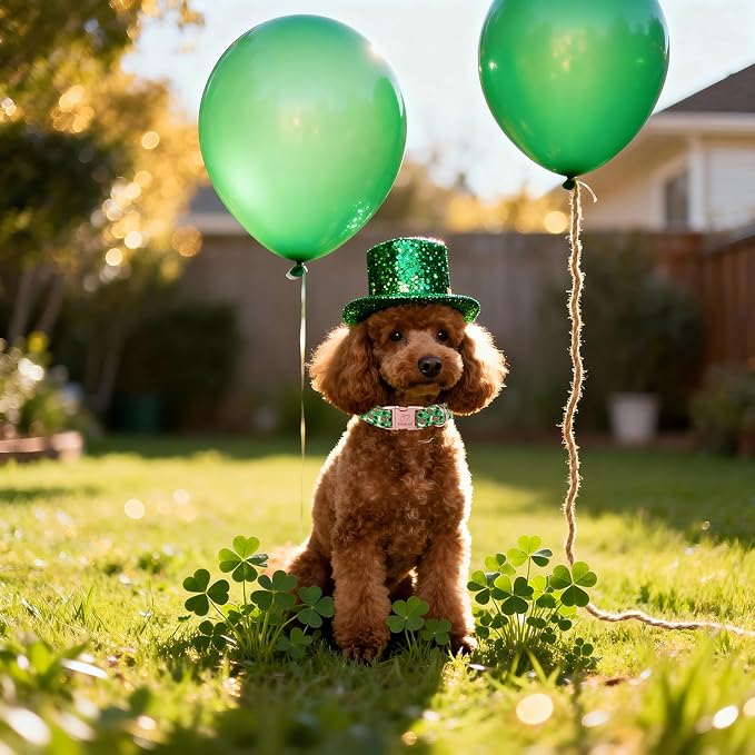 St. Patrick's Day Dog Collar, Beer & Clover Green Dog Collars, Adjustable Heavy Duty Irish Shamrock Pet Collar for Small Medium Large Dogs with Metal Buckle XS