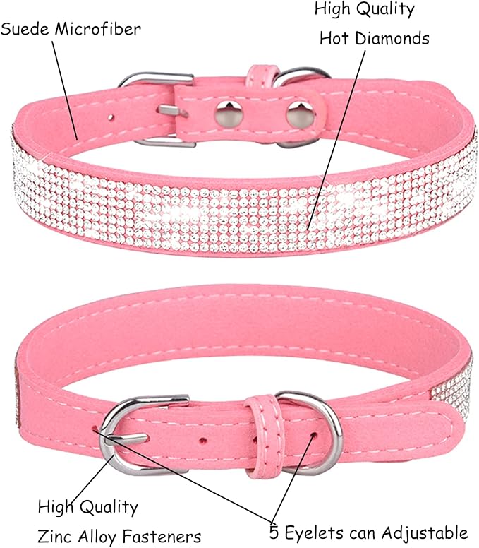 Bling Dog Collar for Small Medium Large Dogs, Rhinestone Dog Collars for Girl and boy Dog, Diamond Puppy Collars, Adjustable Leather Suede SOFE Cat Collar (XS(8.2"-10.6"/21CM-27CM), Pink1)
