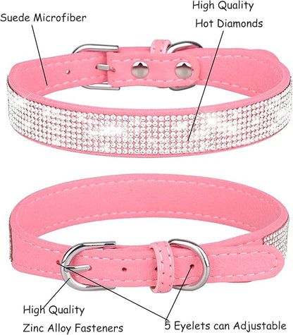Bling Dog Collar for Small Medium Large Dogs, Rhinestone Dog Collars for Girl and boy Dog, Diamond Puppy Collars, Adjustable Leather Suede SOFE Cat Collar (XS(8.2"-10.6"/21CM-27CM), Pink1)