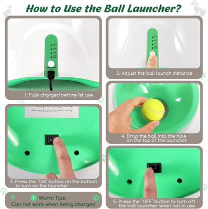 Automatic Dog Ball Launcher, Dog Ball Thrower with 15 Mini Tennis Balls Sizing 2 Inch and Mesh Bag, Interactive Dog Toys Tennis Ball Launcher for Small Dogs with 3 Distance Settings