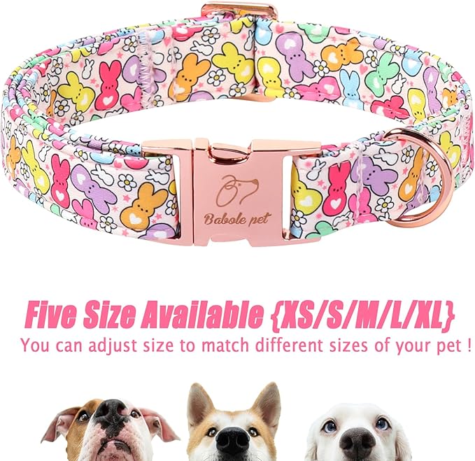 Easter Dog Collar, Colorful Bunny Easter Collars for Medium Dogs, Cute Spring Boy Girl Dog Collars, Adjustable Heavy Duty Holiday Pet Collar with Metal Buckle M